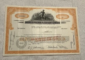 American Machine & Foundry Aktienzertifikat 39 Aktien 15. Mai 1961 AMF Harley - Bild 1 von 4