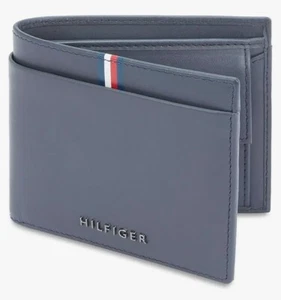 100% Tommy Hilfiger Drammen Leather Global Coin Wallet for Men Navy 4 Card Slots - Picture 1 of 6