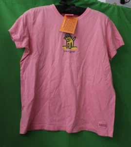 Life Is Good Girls Pink T Shirt With Dog In Hat Image Size Youth Large - Picture 1 of 3