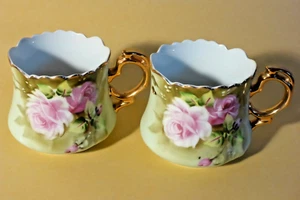 Antik Lefton China Green Heritage Rose 12 Tassen & Untertassen handbemalt #3057 - Bild 1 von 10