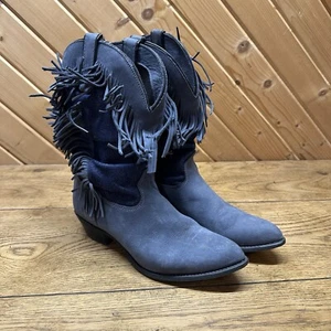 Botas cortas Wrangler Mid de colección azul denim gamuza flecos para mujer 10 usadas en excelente estado vaquera - Imagen 1 de 10