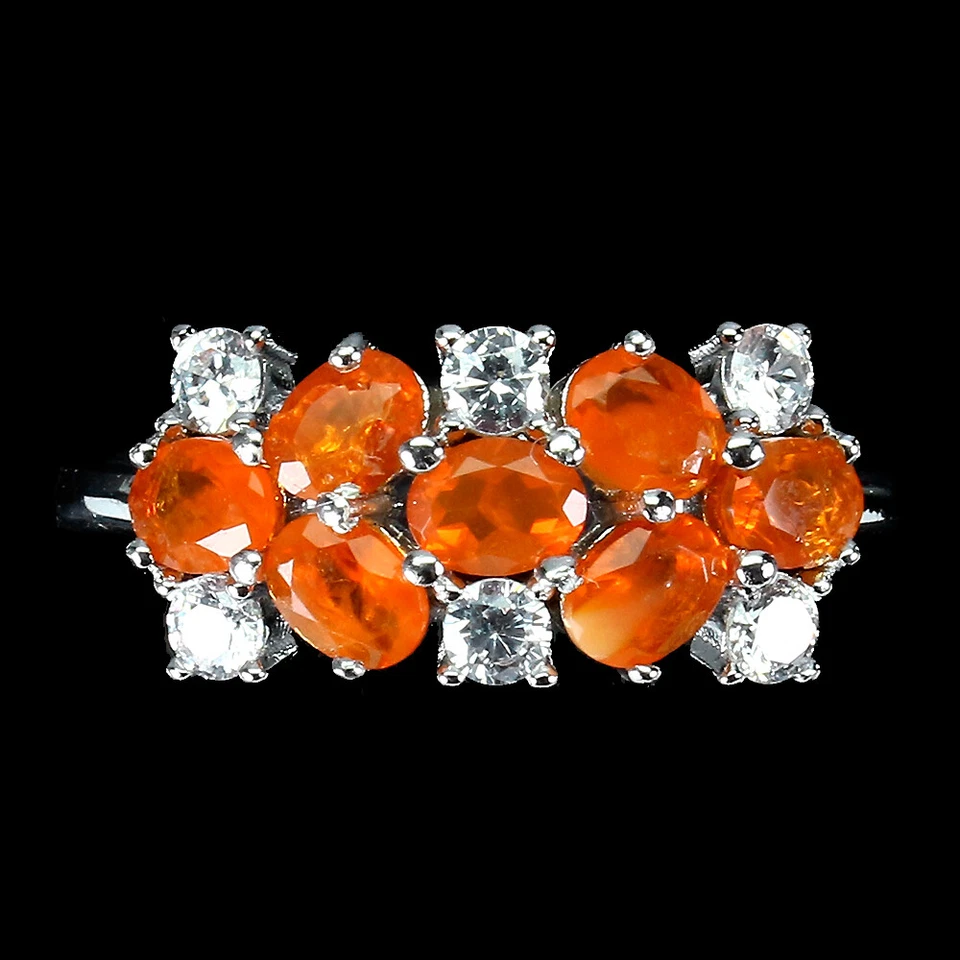925 Anello Argento Sterling Ovale Arancione Opale di Fuoco Non Scaldato Gemma - Immagine 1 di 4