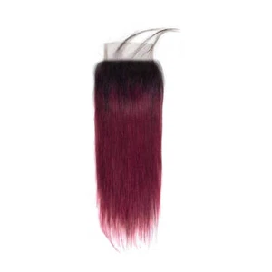 SUPREME 12A+ 100% Unprocessed Human Hair 4X4 Closure - Straight - 1B/Burgundy - Picture 1 of 7