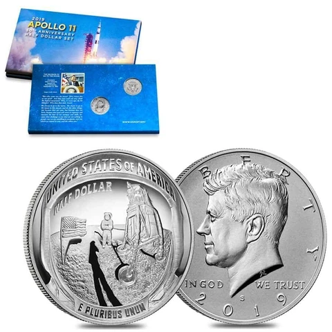 2019 S Apollo 11 50th Anniversary Reverse Kennedy Proof 2 Half Dollar Set 2-Coin Cover