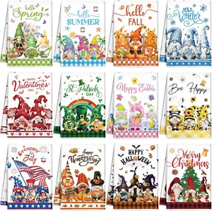12 Pcs Seasonal Kitchen Towels Set for All Holidays Gnome Dish Towels Fall - Picture 1 of 12
