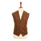 Mens Vest Suit Lapel Orange Brown Plaid Check Wool Dress Formal Waistcoat Xl 46