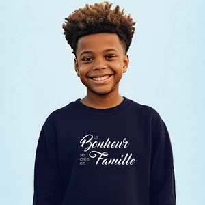 Children's Sweatshirt. Navy Blue. HAPPINESS IS CREATED IN FAMILY - Picture 1 of 3