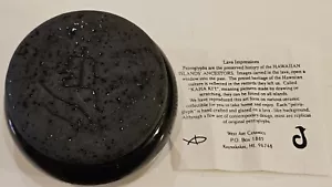 Petroglyph Marked Trinket Box From Molokai Hawaii Black with Lava Like Lid 4 X 2 - Picture 1 of 3