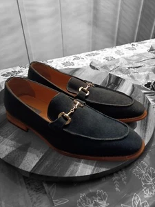 Men's Size 9.5 La Milano Patino Collection Loafers Genuine Suede Leather Navy - Picture 1 of 6