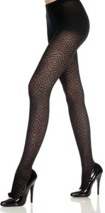 BLACK TIGHTS OPAQUE PATTERNED QUALITY NEW MUSIC LEGS 7070 - Picture 1 of 1