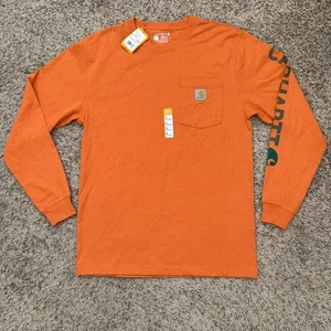 Carhartt T-Shirt NEU Herren S Orange Langarm Loose Fit Tasche Grafik Logo - Bild 1 von 15