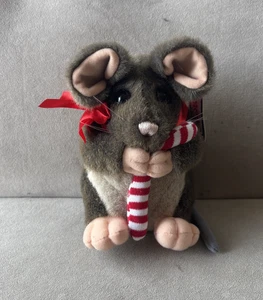 De colección Mary Meyer Peluche Navidad Ratón Peluche Arco Bastón de Caramelo 8" 1995 - Imagen 1 de 4