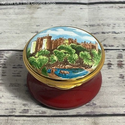 Toye Kenning & Spencer Arundel Castle Enamel On Copper Red Round 1.5" Pill Box - Image 1 of 4