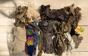 Granny Craft Sewing Trims Brown Tones Ribbon Fringe Remnants Tassels Buttons Z - Picture 1 of 5