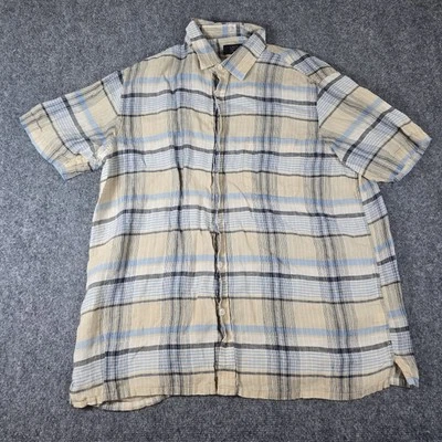 Club Room Men Button Up Shirt XL Beige Plaid Linen Luxury Beach Short Sleeve - Image 1 of 4