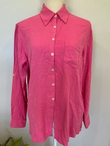 LAUREN RALPH LAUREN Womens Size 8 Pink Silk Collared Pocket Long Sleeve Shirt - Picture 1 of 5