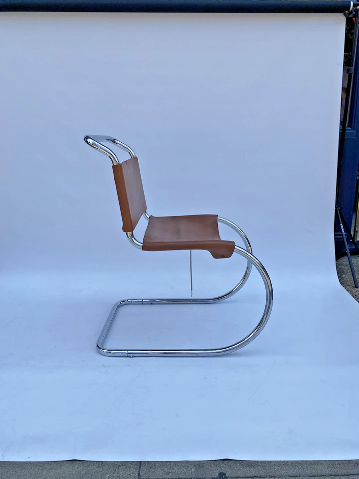 Mies van der Rohe MR10 Dining Chair 1960s Midcentury Chrome Leather Art Deco - Изображение 1 из 4