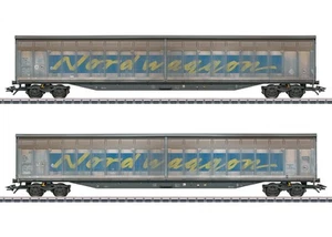 Vagón de carga Marklin 48065 HO Transwaggon Habiins 4 ejes pared deslizante (juego de 2) - Imagen 1 de 1