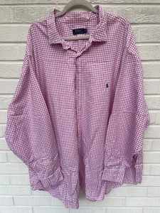 Ralph Lauren Mens Shirt 5xb Xxxxxl Pink Button Long Sleeve Gingham Check Plaid - Picture 1 of 5