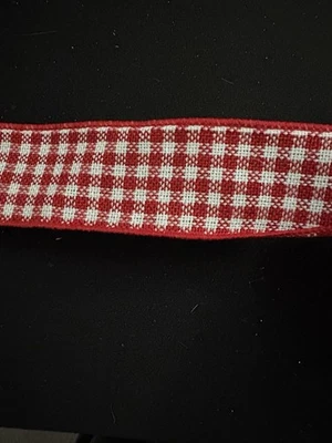 This Plaid White And Red Thick Ribbon Wired Edge 1.5 I X8yards Very Nice Ribbon - Image 1 of 3