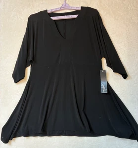 Sympli Tunic Black Fit & Flare Womens V-Neck Bell Sleeve Size 10 New w/Tags - Picture 1 of 10