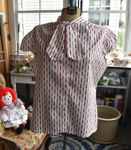 1970s Vintage Bedford Fair Short Sleeve Red White Blue Patriotic Top Size XL - Picture 1 of 7