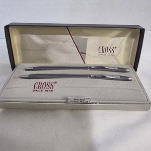 Vintage Cross Pen & Pencil Set Lustrous Chrome 350105 354105 w/ Box & Papers - Picture 1 of 6