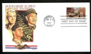 WW2 BURMA ROAD LIFELINE TO CHINA 1991 50TH ANNIV FLEETWOOD FDC VF UNADDR - Picture 1 of 1