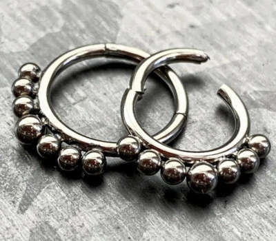 1pc Solid Titanium Seven Beads Hinged Segment Ring Helix Septum Clicker - Image 1 of 3