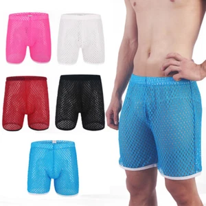Fashion Men's Sheer grid Shorts Pants Loose Breathable Short Pants Homewear S-XL - Picture 1 of 42
