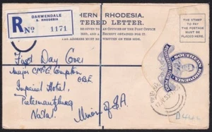 SOUTHERN RHODESIA 1953 GVI 6d Reg cover - Rhodes set on reverse FDC........B3542 - Picture 1 of 2