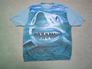 Vintage Sears Kings Road Shirt Mens Large Blue Shark Mega Print 70s - Picture 1 of 8