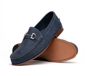 Handsewn Shoe Co. - Men's Leather Bit Loafer - Nubuck Navy - Size US 9 - Picture 1 of 12
