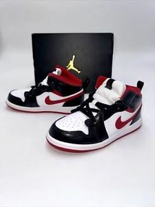 NEW AIR JORDAN 1 MID “BLACK GYM RED” TD SIZE 10c BABY KIDS SHOES 640735-122 - Picture 1 of 6