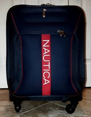 NAUTICA Navy Red Logo Wheel Spinner Carry On Luggage Travel Weekend Overnight EC - Image 1 of 4
