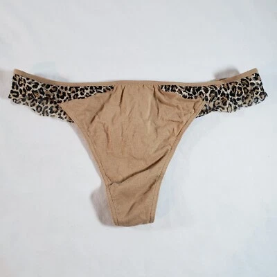 Victoria's Secret PINK Extra Low Rise Thong Large Beige Leopard Lace - Image 1 of 4