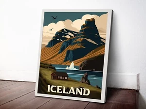 Iceland 40x50cm Stretched Travel Canvas Wall Art Print - Picture 1 of 2