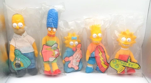 Vintage 1990 Burger King THE SIMPSONS - Plush Dolls Lot! All 5 Figures! SEALED! Cover