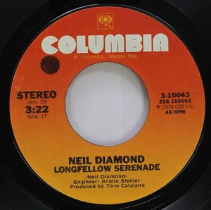 Neil Diamond - Longfellow Serenade / Rosemary's Wine Vinyl Single #G2013799 - Picture 1 of 1