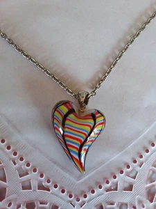 Glass Heart Pendant Murano ? Hot Air Balloon Colors 1.5 Long READ - Picture 1 of 9