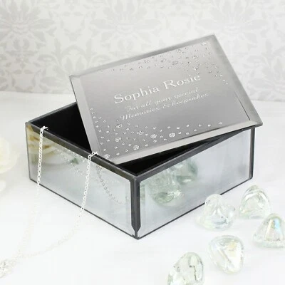 Personalised Diamante Small Vintage Jewellery Trinket Box Gift  Special Mother - Image 1 of 4