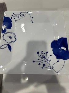 4 The Cellar Whiteware Indigo Bloom Square Dinner Plates 11.25" Blue/White - Picture 1 of 9