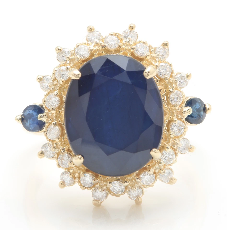 6.65 Carat Natural Sapphire and Diamonds in 14K Solid Yellow Gold Women’s Ring - Image 1 of 4