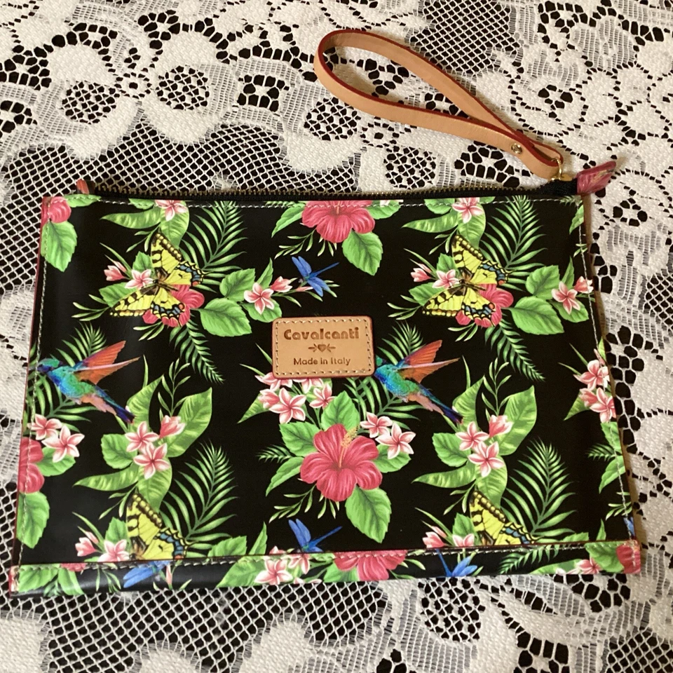 Bolso sin asas de cuero Cavalcanti para maquillaje de viaje/muñequera hecho en Italia RARO Foto 1 de 4