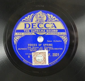 Alfredo Campoli – Voices of Spring / The Blue Danube ~Decca UK F.2521 78 RPM - Picture 1 of 4