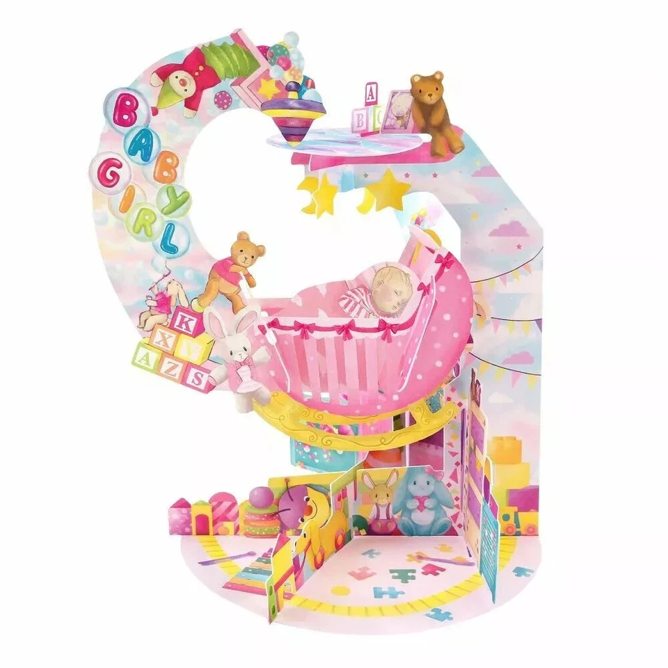 Tarjeta de bebé péndulo emergente Santoro 3D - bebé niña en cuna rosa Foto 1 de 1