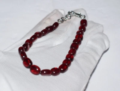 Ruby Hydro Gemstone 925 Sterling Silver 6 Inch Bracelet Smooth Oval 8x10mm Beads - Image 1 of 4