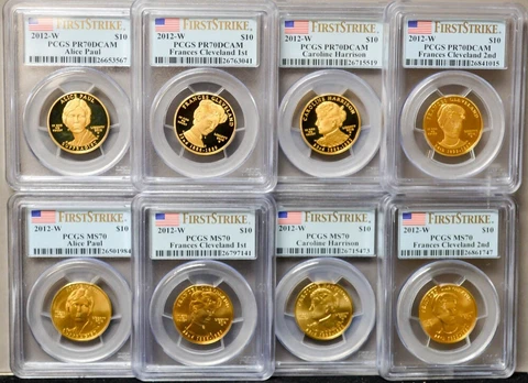 2012-W $10 First Spouse Gold 8 Pc Full Year Set MS70 PR70 DCAM PCGS First Strike Cover