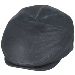 GladwinBond Sheepskin Leather Flat Cap- Black - Vintage Style Large: 59 cm - Picture 1 of 2