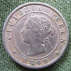 Jamaca 1869 1/2 Penny Coin Queen Victoria Young Head Counter-Stamped H